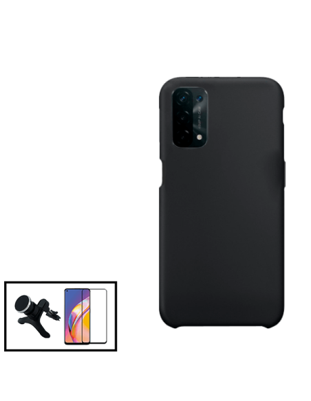 Kit Película de Vidro Temperado 5D Full Cover + Capa Silicone Líquido + Suporte Magnético de Carro Reforçado para Oppo A16