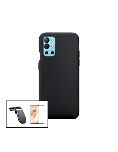 Kit Película de Vidro Temperado 5D Full Cover + Capa Silicone Líquido + Suporte Magnético L Safe Driving Carro para onePlus 9R