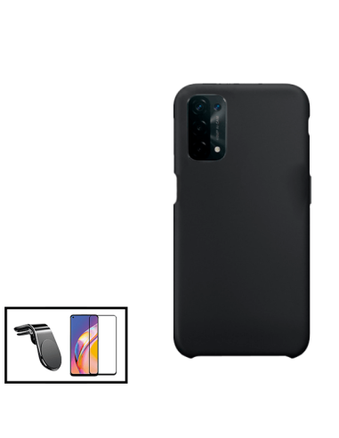 Kit Película de Vidro Temperado 5D Full Cover + Capa Silicone Líquido + Suporte Magnético L Safe Driving Carro para Oppo A54s