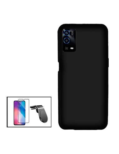 Kit Película de Vidro Temperado 5D Full Cover + Capa Silicone Líquido + Suporte Magnético L Safe Driving Carro para Oppo A55