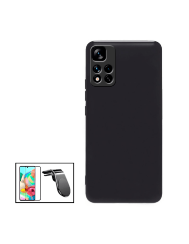 Kit Película de Vidro Temperado 5D Full Cover + Capa Silicone Líquido + Suporte Magnético L Safe Driving Carro para Xiaomi 11i