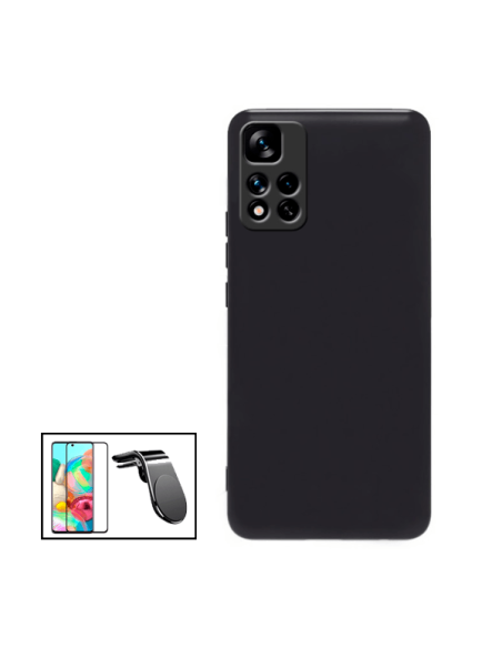 Kit Película de Vidro Temperado 5D Full Cover + Capa Silicone Líquido + Suporte Magnético L Safe Driving Carro para Xiaomi 11i