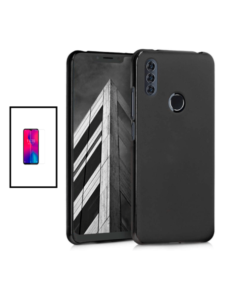 Kit Película de Vidro Temperado 5D Full Cover + Capa Silicone Líquido para Alcatel 1SE Lite - Preto