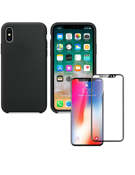 Kit Película de Vidro Temperado 5D Full Cover + Capa Silicone Líquido para iPhone XS Max