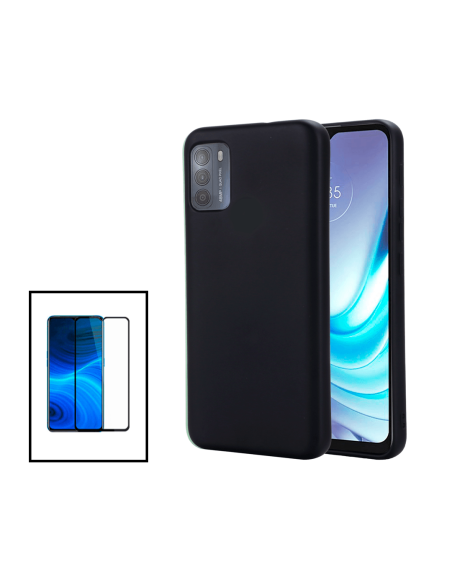 Kit Película de Vidro Temperado 5D Full Cover + Capa Silicone Líquido para Motorola Moto G50 - Preto