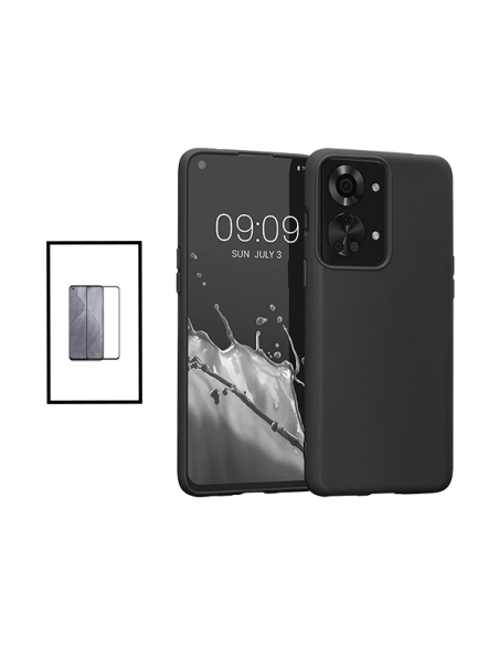 Kit Película de Vidro Temperado 5D Full Cover + Capa Silicone Líquido para onePlus Nord 2T - Preto