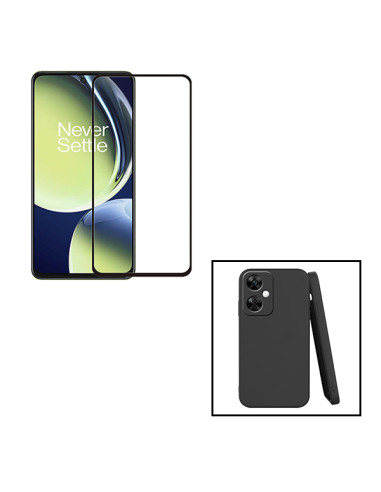 Kit Película de Vidro Temperado 5D Full Cover + Capa Silicone Líquido para onePlus Nord CE 3 Lite - Preto