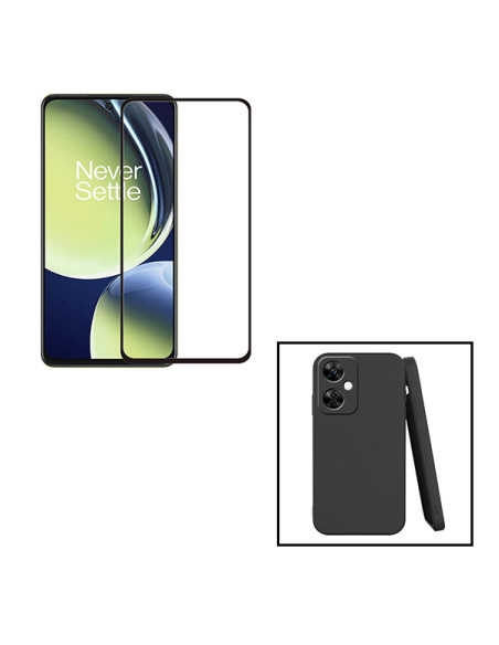 Kit Película de Vidro Temperado 5D Full Cover + Capa Silicone Líquido para onePlus Nord CE 3 Lite - Preto