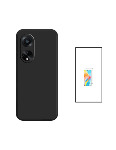 Kit Película de Vidro Temperado 5D Full Cover + Capa Silicone Líquido para Oppo A1 5G - Preto