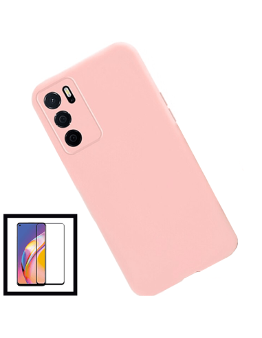 Kit Película de Vidro Temperado 5D Full Cover + Capa Silicone Líquido para Oppo A16 - Rosa