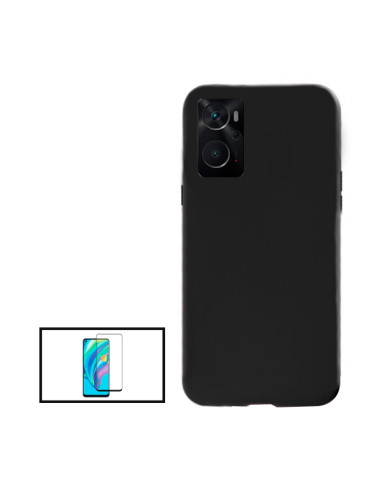 Kit Película de Vidro Temperado 5D Full Cover + Capa Silicone Líquido para Oppo A36 - Preto