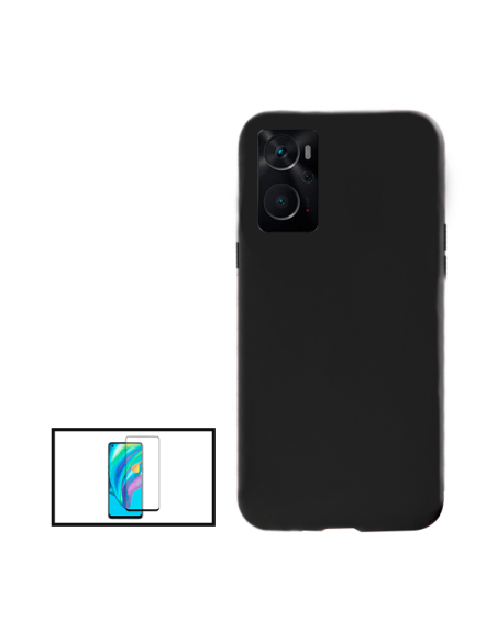 Kit Película de Vidro Temperado 5D Full Cover + Capa Silicone Líquido para Oppo A36 - Preto