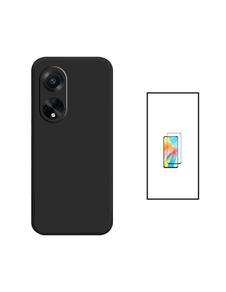 Kit Película de Vidro Temperado 5D Full Cover + Capa Silicone Líquido para Oppo A98 5G - Preto