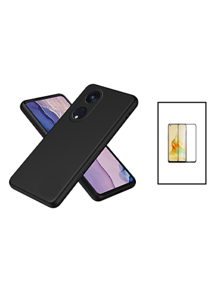 Kit Película de Vidro Temperado 5D Full Cover + Capa Silicone Líquido para Oppo Reno8T 5G - Preto