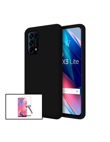 Kit Película de Vidro Temperado 5D Full Cover + Capa Silicone Líquido para Oppo Reno5 K