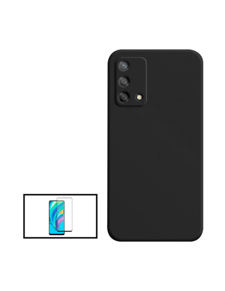 Kit Película de Vidro Temperado 5D Full Cover + Capa Silicone Líquido para Oppo Reno6 Lite - Preto