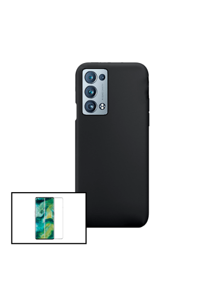 Kit Película de Vidro Temperado 5D Full Cover + Capa Silicone Líquido para Oppo Reno6 Pro+ 5G