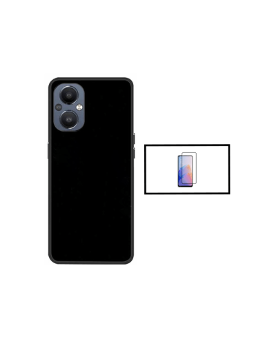 Kit Película de Vidro Temperado 5D Full Cover + Capa Silicone Líquido para Oppo Reno7 Lite - Preto