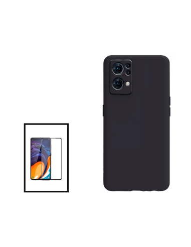 Kit Película de Vidro Temperado 5D Full Cover + Capa Silicone Líquido para Oppo Reno7 Pro 5G - Preto