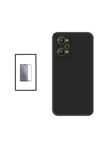 Kit Película de Vidro Temperado 5D Full Cover + Capa Silicone Líquido para Realme GT2 - Preto