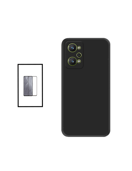 Kit Película de Vidro Temperado 5D Full Cover + Capa Silicone Líquido para Realme GT2 - Preto