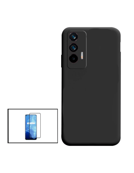 Kit Película de Vidro Temperado 5D Full Cover + Capa Silicone Líquido para Realme Q3 Pro 5G