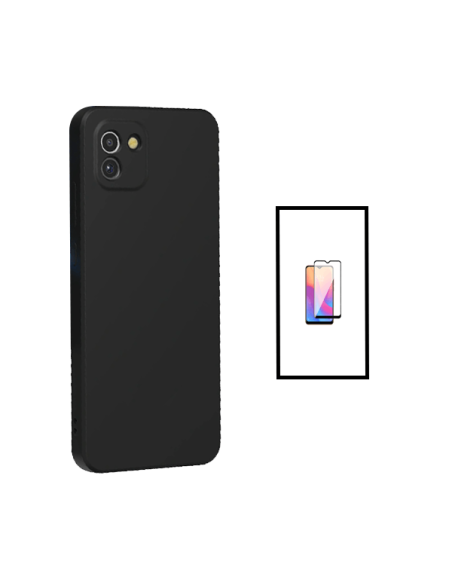 Kit Película de Vidro Temperado 5D Full Cover + Capa Silicone Líquido para Samsung Galaxy A03 - Preto