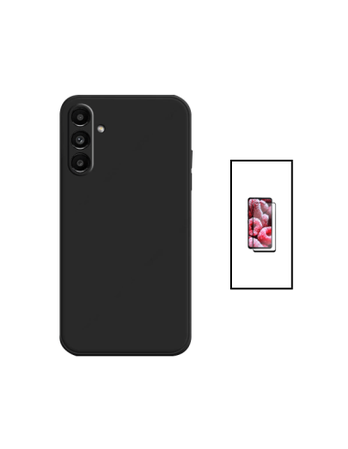 Kit Película de Vidro Temperado 5D Full Cover + Capa Silicone Líquido para Samsung Galaxy A04s - Preto