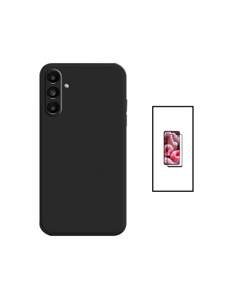 Kit Película de Vidro Temperado 5D Full Cover + Capa Silicone Líquido para Samsung Galaxy A04s - Preto