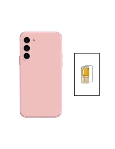 Kit Película de Vidro Temperado 5D Full Cover + Capa Silicone Líquido para Samsung Galaxy A34 5G - Rosa