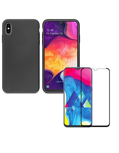 Kit Película de Vidro Temperado 5D Full Cover + Capa Silicone Líquido para Samsung Galaxy A50s - Preto