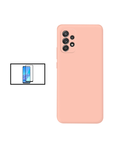 Kit Película de Vidro Temperado 5D Full Cover + Capa Silicone Líquido para Samsung Galaxy A53 5G - Rosa