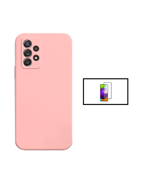 Kit Película de Vidro Temperado 5D Full Cover + Capa Silicone Líquido para Samsung Galaxy A73 5G - Rosa