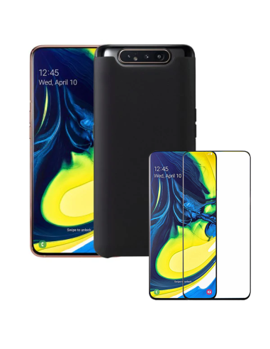 Kit Película de Vidro Temperado 5D Full Cover + Capa Silicone Líquido para Samsung Galaxy A80