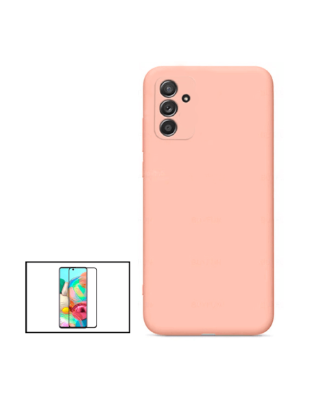 Kit Película de Vidro Temperado 5D Full Cover + Capa Silicone Líquido para Samsung Galaxy M52 5G - Rosa