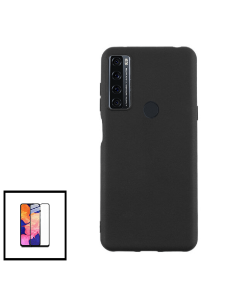 Kit Película de Vidro Temperado 5D Full Cover + Capa Silicone Líquido para TCL 20 SE - Preto