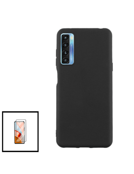 Kit Película de Vidro Temperado 5D Full Cover + Capa Silicone Líquido para TCL 20L - Preto