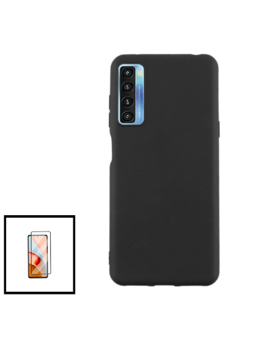 Kit Película de Vidro Temperado 5D Full Cover + Capa Silicone Líquido para TCL 20L+ (Plus) - Preto