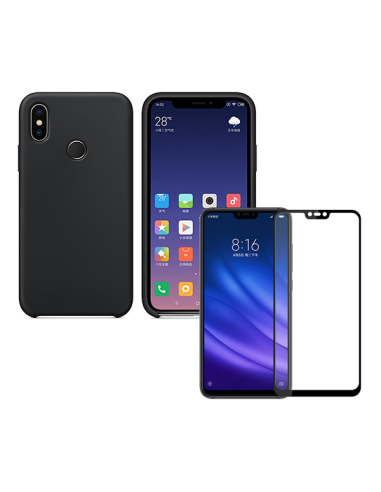 Kit Película de Vidro Temperado 5D Full Cover + Capa Silicone Líquido para Xiaomi Mi 8 Lite