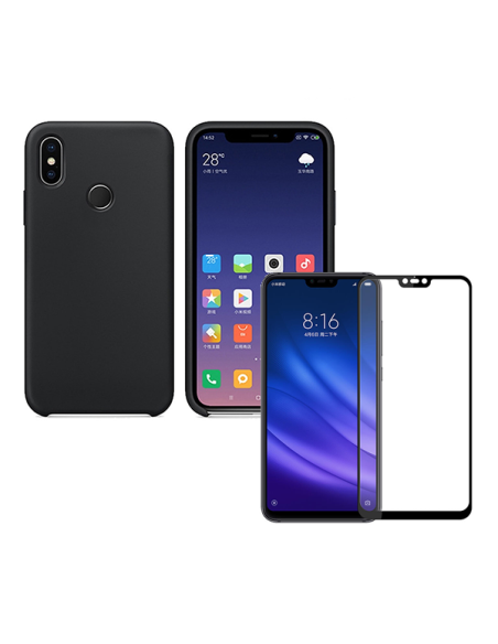 Kit Película de Vidro Temperado 5D Full Cover + Capa Silicone Líquido para Xiaomi Mi 8 Lite