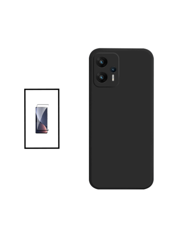 Kit Película de Vidro Temperado 5D Full Cover + Capa Silicone Líquido para Xiaomi Poco X4 GT - Preto