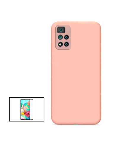 Kit Película de Vidro Temperado 5D Full Cover + Capa Silicone Líquido para Xiaomi Poco X4 Pro 5G - Rosa