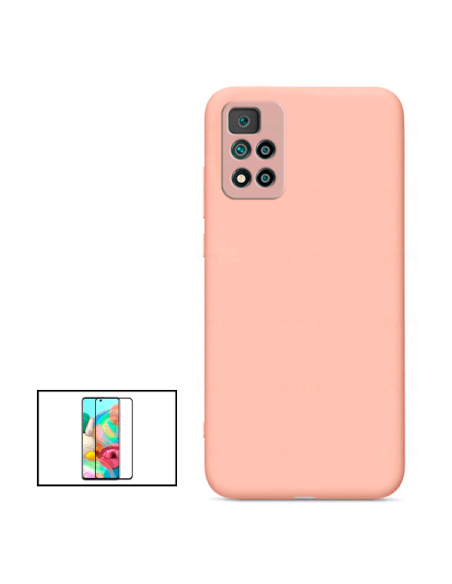 Kit Película de Vidro Temperado 5D Full Cover + Capa Silicone Líquido para Xiaomi Poco X4 Pro 5G - Rosa