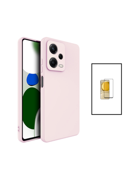 Kit Película de Vidro Temperado 5D Full Cover + Capa Silicone Líquido para Xiaomi Poco X5 - Rosa