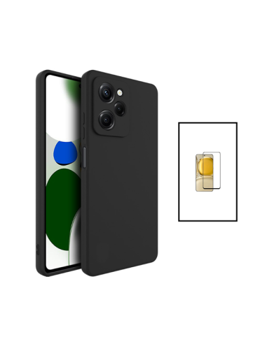 Kit Película de Vidro Temperado 5D Full Cover + Capa Silicone Líquido para Xiaomi Poco X5 Pro - Preto