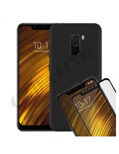 Kit Película de Vidro Temperado 5D Full Cover + Capa Silicone Líquido para Xiaomi Pocophone F1