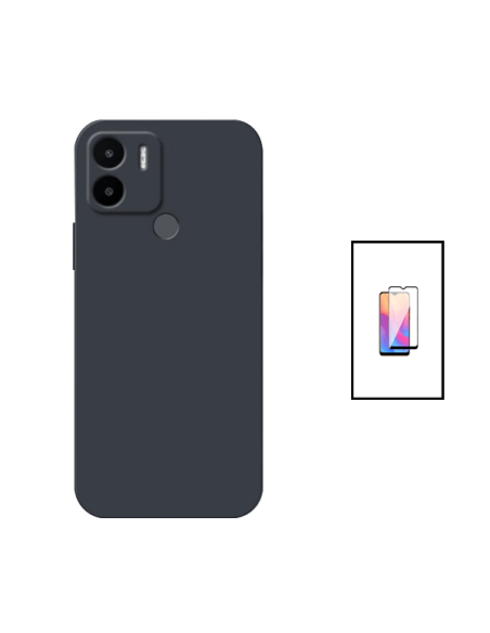 Kit Película de Vidro Temperado 5D Full Cover + Capa Silicone Líquido para Xiaomi Redmi A2+ Plus - Preto