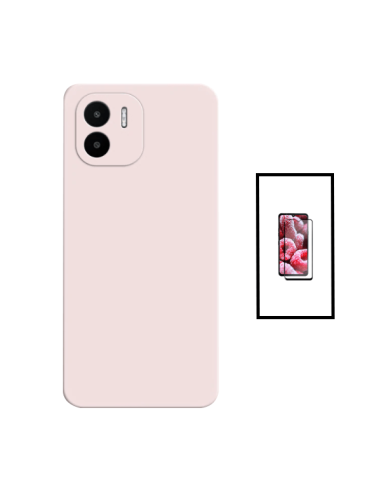 Kit Película de Vidro Temperado 5D Full Cover + Capa Silicone Líquido para Xiaomi Redmi A2+ Plus - Rosa