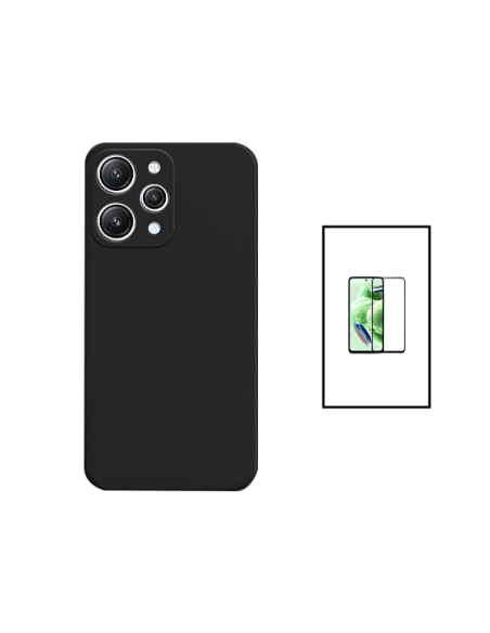 Kit Película de Vidro Temperado 5D Full Cover + Capa Silicone Líquido para Xiaomi Redmi Note 12R - Preto