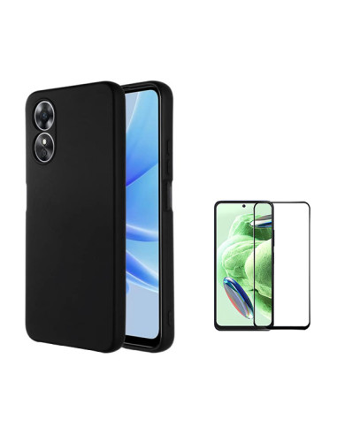 Kit Película de Vidro Temperado 5D Full Cover + Capa Silicone Líquido Phonecare para Oppo A58 4G - Preto